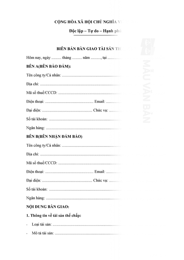  Biên bản bàn giao tài sản thế chấp  