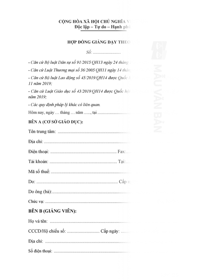 Hợp đồng giảng dạy theo giờ