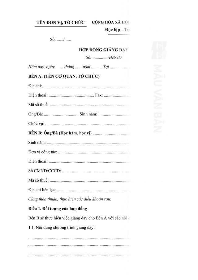 Hợp đồng giảng dạy ngắn hạn