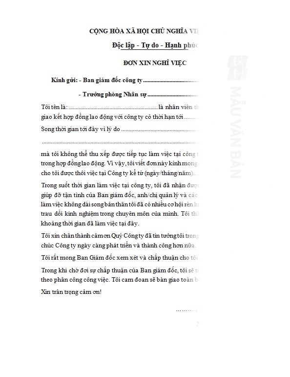 Đơn xin nghỉ việc