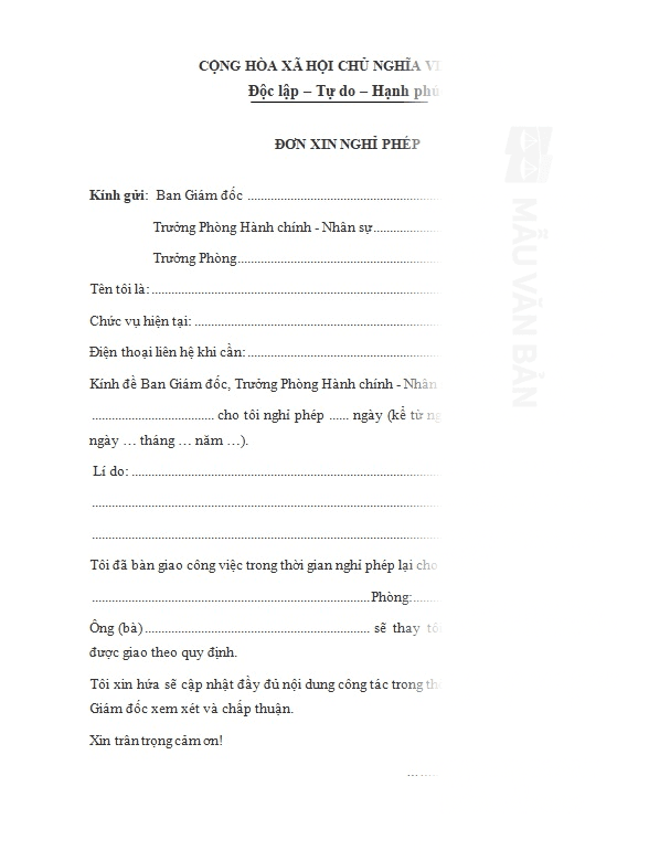 Đơn xin nghỉ phép