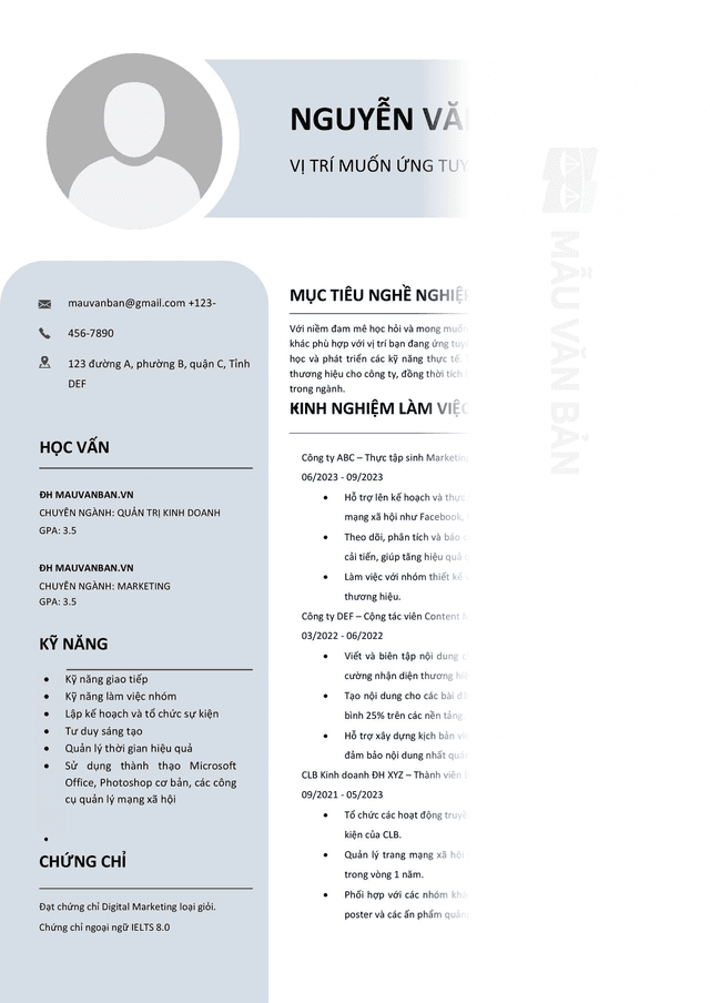 CV cho sinh viên mới ra trường