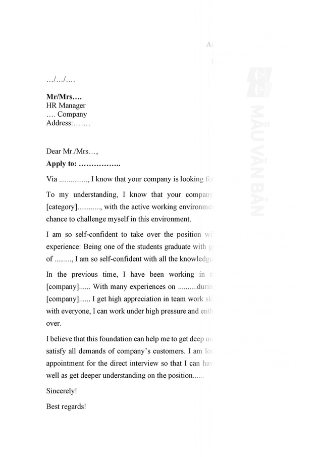 Mẫu thư xin việc bằng tiếng anh