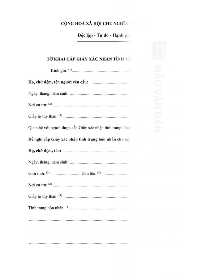 Đơn xin cấp giấy xác nhận tình trạng hôn nhân để thực hiện hợp đồng bảo hiểm
