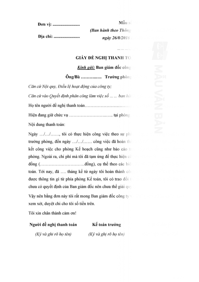 Phiếu đề xuất chi tiền