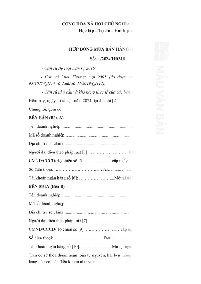 Mẫu Hợp đồng mua bán