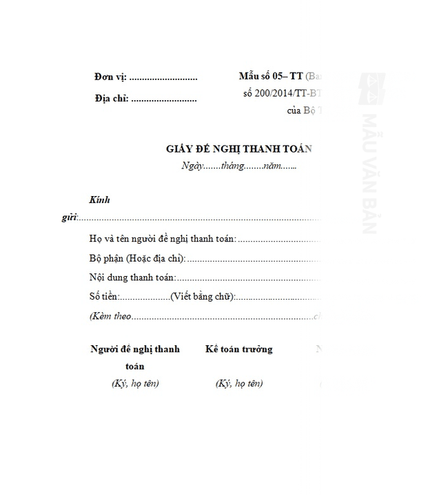 Phiếu đề xuất thanh toán