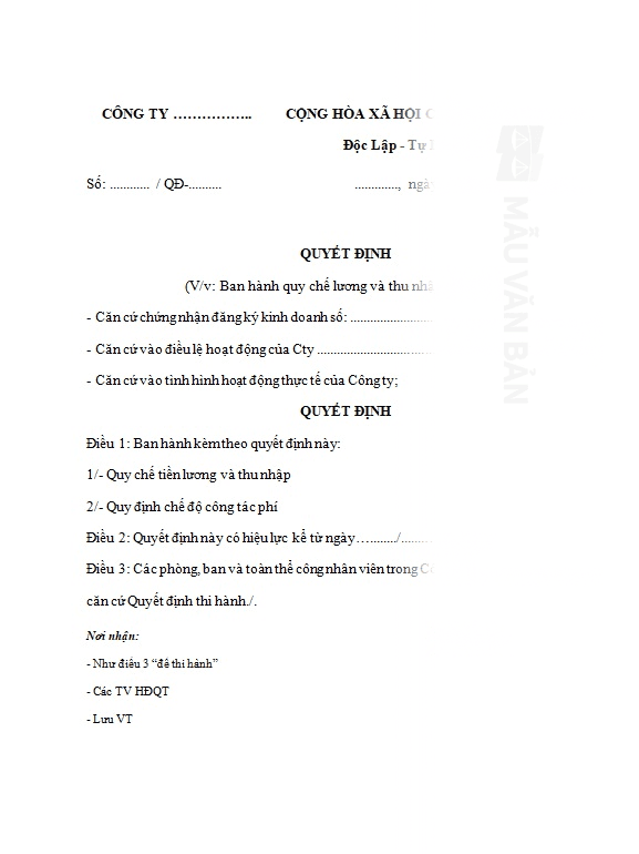 Mẫu quy chế nội bộ công ty