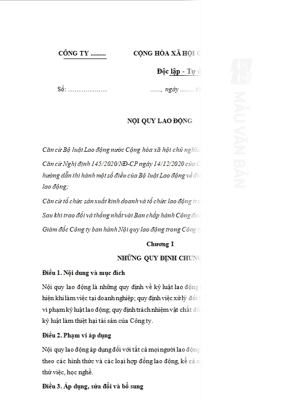 Mẫu nội quy lao động