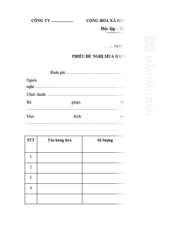 Phiếu yêu cầu mua hàng