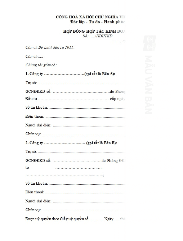 Hợp đồng hợp tác kinh doanh