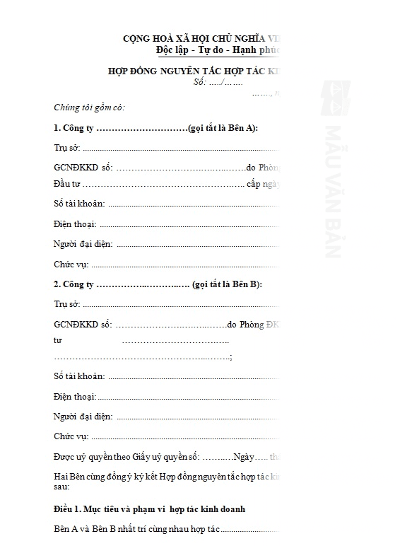 Hợp đồng nguyên tắc hợp tác kinh doanh