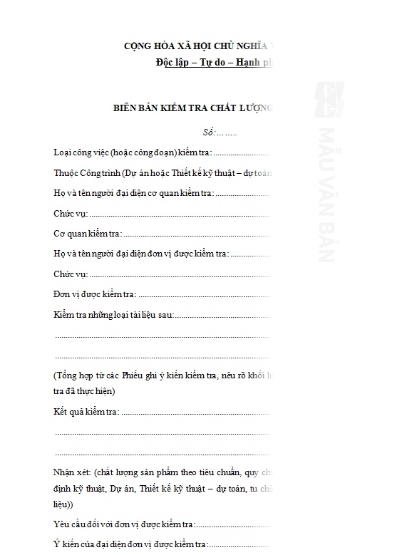 Biên bản kiểm tra chất lượng hàng hóa