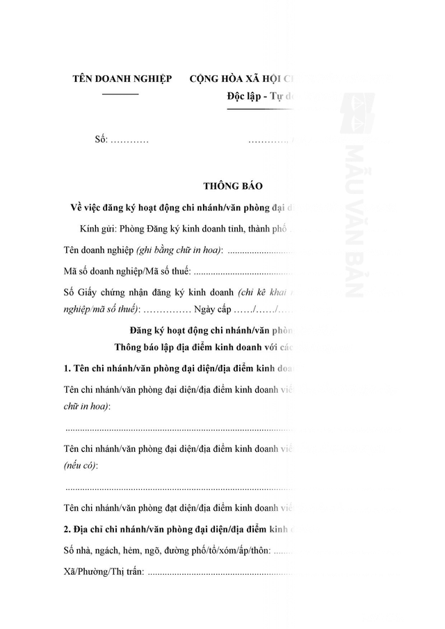Giấy đề nghị đăng ký thành lập địa điểm kinh doanh - hộ kinh doanh
