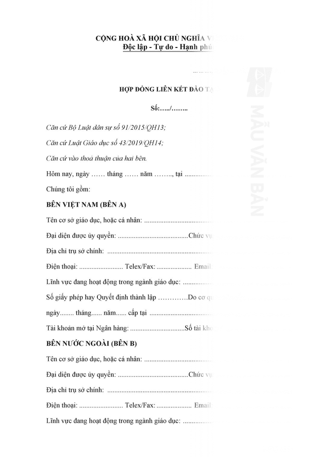 Hợp đồng liên kết đào tạo quốc tế