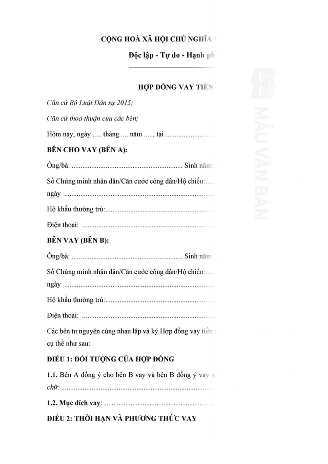 Hợp đồng vay tiền