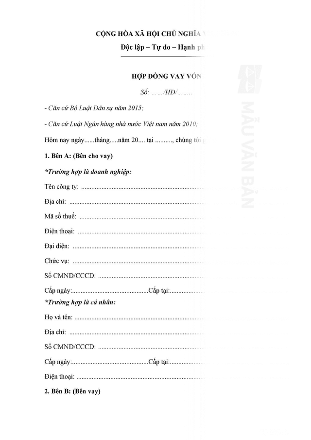 Hợp đồng vay vốn cá nhân