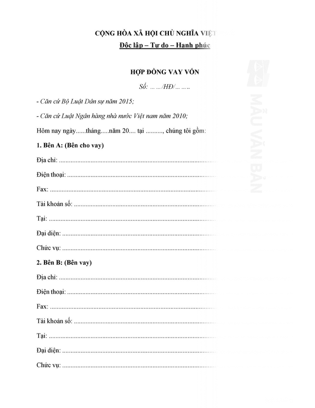 Hợp đồng vay vốn/sổ vay vốn