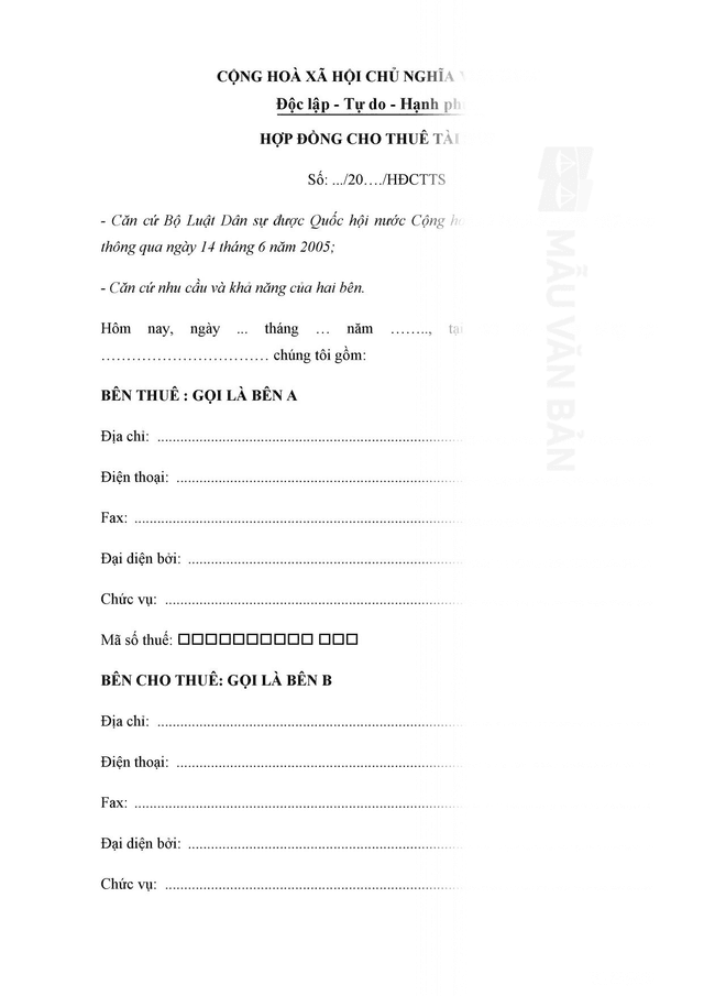 Hợp đồng cho thuê tài sản