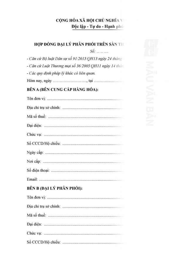 Hợp đồng đại lý phân phối trên sàn thương mại điện tử