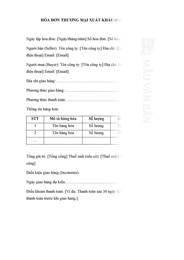 Hóa đơn thương mại xuất khẩu