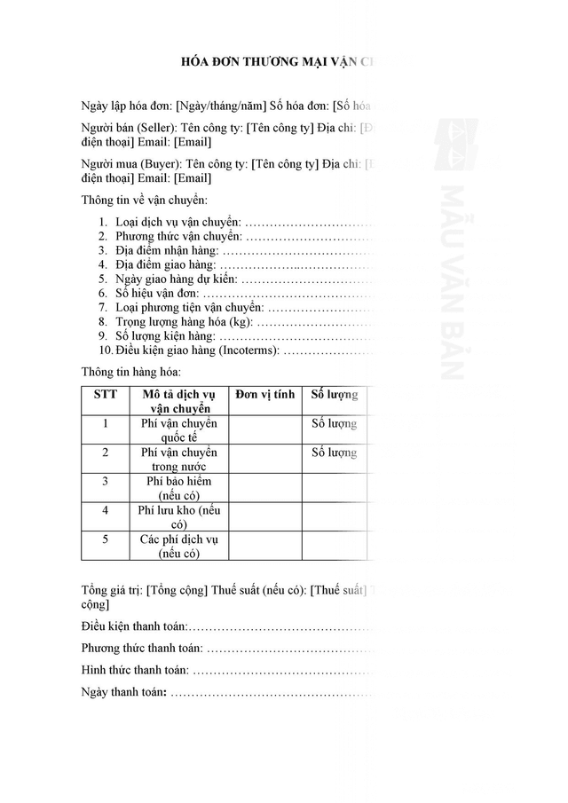 Hóa đơn thương mại vận chuyển