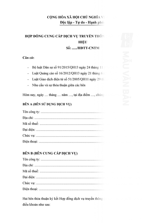 Hợp đồng truyền thông cá nhân thương hiệu (Personal Branding)